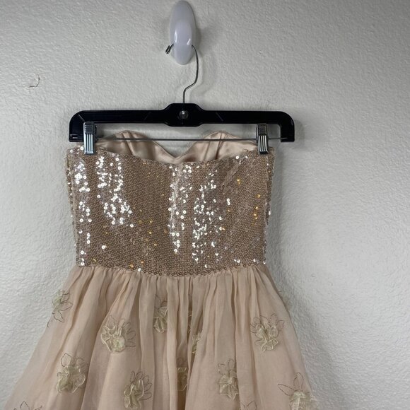 Betsey Johnson Dress Womens Pink Sz 0 Silk Strapless Sequins Flowers Dainty Prom - Picture 8 of 15